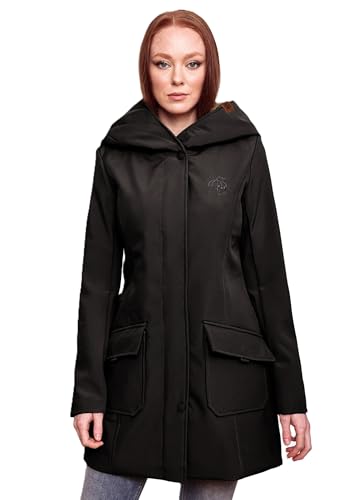 MARIKOO Damen Softshell Jacke Winterjacke wasserabweisend Outdoor lang B856 [B856-Maylee-Schwarz-Gr.S]