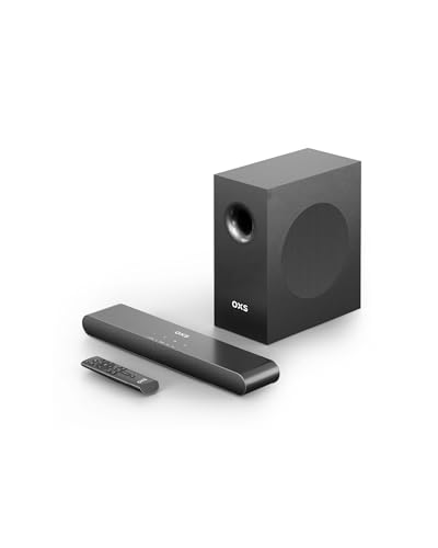 OXS S21 2.1-Kanal Soundbar mit Subwoofer, Präzisionssound mit tiefen Bässen, 180 W Leistung, 3 EQ-Modi, für Heimkino/Musik/Spiel, für TV, PC, Xbox, PS4/5, Telefon, Ultrakompakt, Einfache Einrichtung