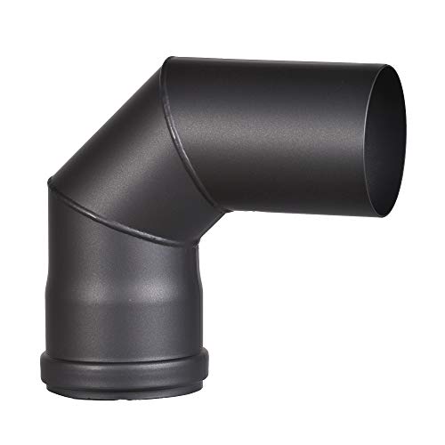 FIREFIX R80/B90 Pelletofenrohr-Bogen aus 1,2 mm starken Stahl in 80 mm Durchmesser, für Pelletöfen und Pelletfeuerstellen, Senotherm, schwarz, 90 Grad, ohne Tür