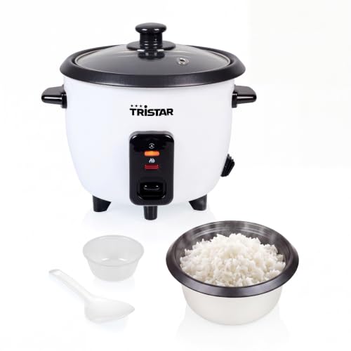 Tristar Reiskocher 0,6 L, Antihaft-Innentopf, Warmhalte- und Abschaltautomatik, Kompaktes Design, Inklusive Messbecher und Löffel, 300 W, RK-6142