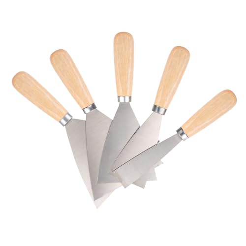 5 Stück Flächenspachtel Set Trockenbau Spachtel Werkzeug Sets, Malerspachtel Set mit Holzgriff, Palettenmesser, Putty Messer Spachtel zum Verspachteln & Abkratzen von Farbe oder Tapete(1/2/3/4/5