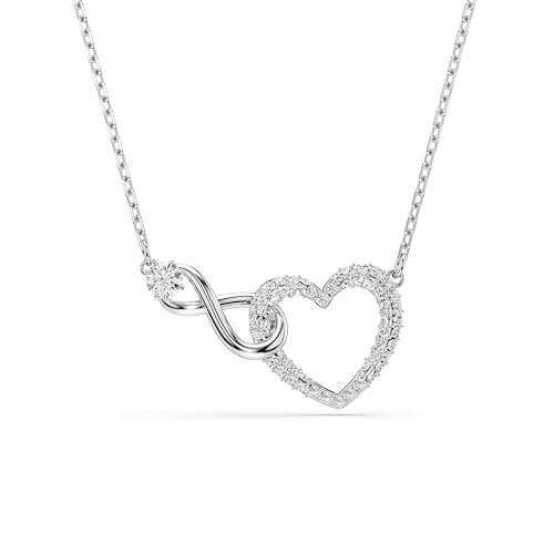 Swarovski Swa Infinity Halskette, Weiße, Rhodinierte Kette mit Herz-Anhänger, Unendlichkeitszeichen-Anhänger und Strahlenden Kristallen