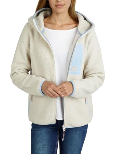DENIMFY Fleecejacke Damen Regular Fit DFLea Teddyfleece Kapuzenjacke Winterjacke Übergangsjacke Stehkragen, Größe:XL, Farben:Light Sand (60200)
