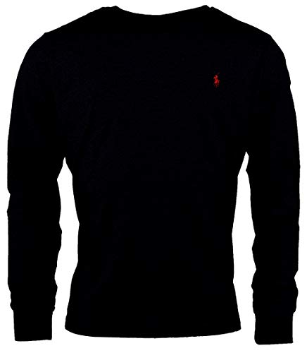 RALPH LAUREN Polo Men Long Sleeve Pony Logo T-Shirt (Medium, Black/Red Pony)
