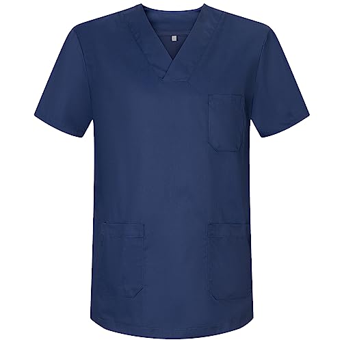 MISEMIYA - Medizinische Uniformen Unisex Top Krankenschwester Krankenhaus Berufskleidung - Small, Marineblau