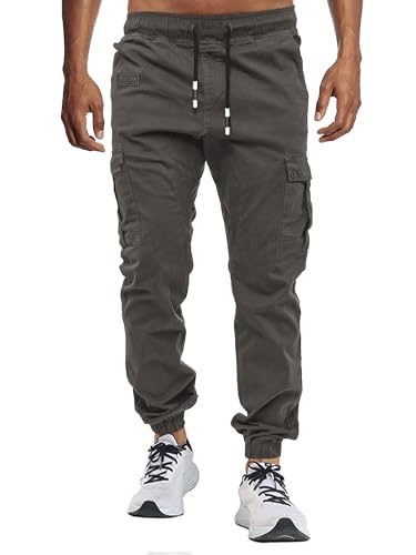 VMSUCIJ Herren Hose Chino Cargo Hose Jogginghose Baumwolle Casual Jogger Männer Modern Sport Jogginghosen für Herren Sweatpants mit elastischem Bund und Kordelzug und Taschen,Grau 02,L