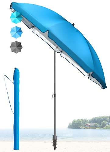 4smile Sonnenschirm Strand SunnyJoy Ø 200 cm, inkl. Hülle - UPF 50+ Strandschirm, Sonnenschirm Balkon, Gartenschirm - Strandschirm windfest stabil, Sonnenschutz Strand und Balkon, Blau
