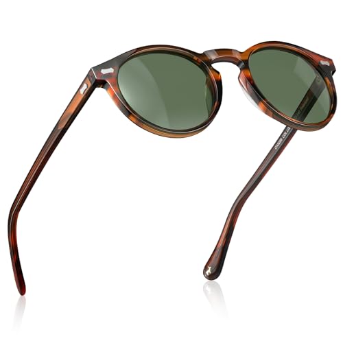 CARFIA Sonnenbrille Herren Polarisiert, Retro Rund Acetat-Rahmen, UV 400 Modebrille für Fahren und Angeln