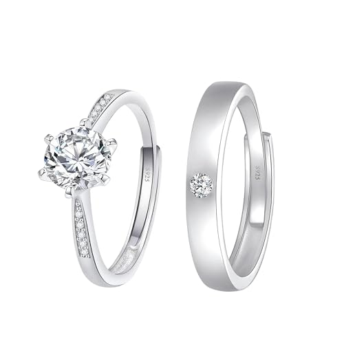 Maynor Eheringe Silber Damen & Herren Trauringe Paar Geschenke Ringe 925 Ring Verlobungsring Partnerringe Freundschaftsringe Verstellbare Stapelbare Daumenring Fingerring Set Schmuck