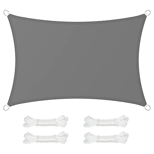 SONGMICS Sonnensegel 2 x 3 m, wasserdicht mit Einer Wassersäule von 665 mm, Sonnenschutz aus reißfestem Polyester, UV-Schutz 93% Terrasse Garten Balkon rechteckig 2m Seile rauchgrau GSH23BK