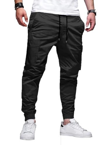 Elegancity Cargohose Herren Lang Casual Schwarz Jogginghose Stretch Arbeitshosen Regular Fit Cargo Hosen Elastische Herren Freizeithose mit Taschen,Schwarz XL