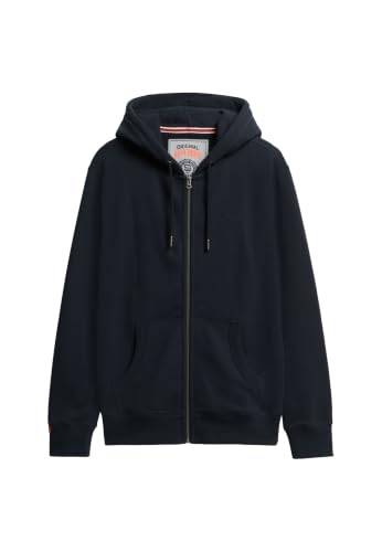 Superdry Herren Essential Logo Zip-Hoodie mit angerauter Innenseite Finster Marineblau L