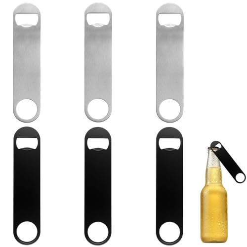6 Stück Flaschenöffner Edelstahl, 17.8 x 4 cm Flach Bierflaschenöffner, Edelstahl Bieröffner, Robuster Flacher Bieröffner, für Küche Bar Restaurant Party Outdoor, für Männer Frauen (Silber, Schwarz)
