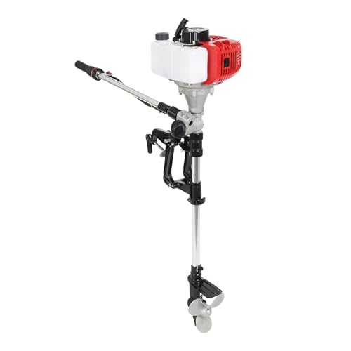 63CC 2-Takt Aussenborder Benzinmotor 2400W 6 PS Fischerboot Motor, 9000U/min, Außenbordmotor mit 3 Gänge Vorwärts/Neutral/Rückwärts, TCI Zündvorrichtung, für Schlauchboote