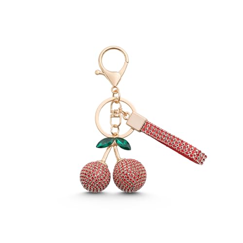 CHUQING Schlüsselanhänger Kirsche mit Strass Glitzer Eleganter Autoschlüsselanhänger für Damen Frucht Auto Schlüsselanhänger für Tasche Schlüsselbund Autoschlüssel Rot