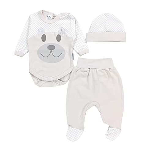 TupTam Baby Kleidung Set Body Strampelhose Mütze Bekleidungsset Jungen Mädchen, Farbe: Bär/Beige, Größe: 62