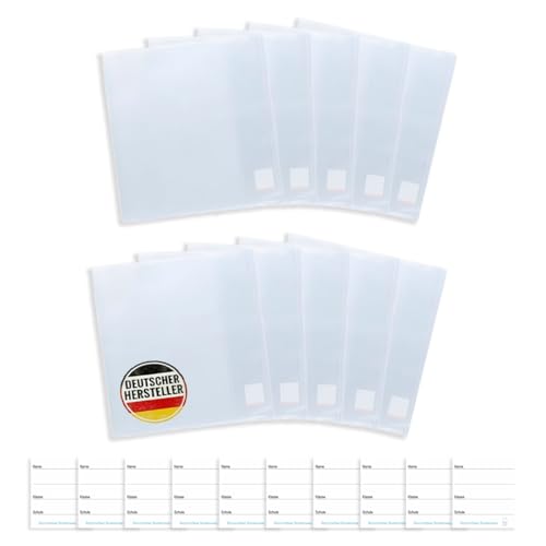 Brunnen 10er Set Buchumschläge Buchhülle Transparent – Für Buchhöhe 26,5 cm – Premium Buchschoner Inklusive 10 extra Ersatzaufkleber zur Wiederverwendung – Robuste Schutzhüllen im Vorratspack
