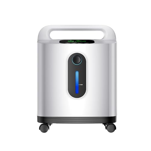 ALLNIS Sauerstoffkonzentrator, 1-8 Liter/Minute einstellbare Konzentration 90% ± 3%, tragbarer Tragegriff für den einfachen Einsatz zu Hause auf Reisen (Universalräder, Anleitung in Deutsch)