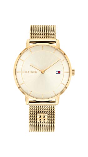Tommy Hilfiger Analog Quarzuhr für Damen mit Goldfarben Edelstahl-Mesh-Gliederarmband - 1782286