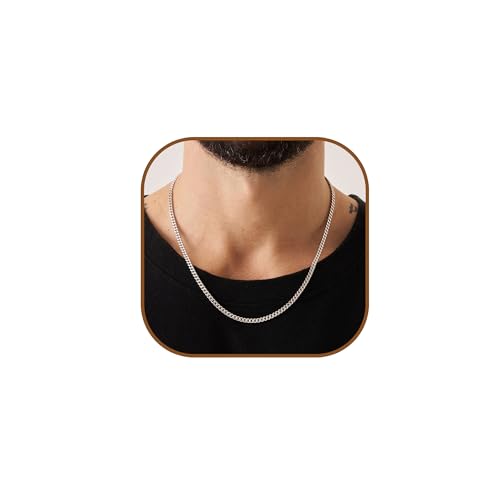 Esrael Halskette Herren Silberkette Herren Kette 3.5mm Edelstahlkette Panzerkette Halskette Männer Silber Kette Schmuck Geschenke für Männer 18 Zoll