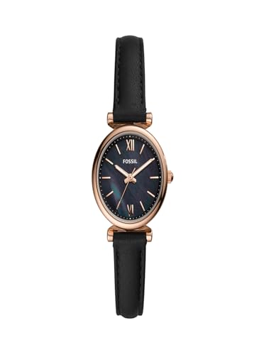 Fossil Damenuhr Carlie Mini, Quarzwerk, 28mm Rose Gold Edelstahlgehäuse mit einem Lederarmband, ES4700