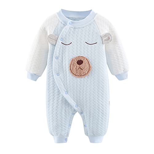 Baby Jungen Mädchen Langarm Cartoon Prints Strampler Neugeborener Warmer Overall (Blue, 0-3 Months)