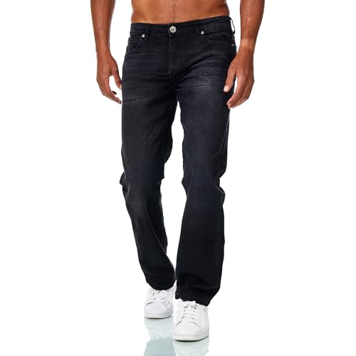 JEEL Herren-Jeans - Relax-Fit Straight-Cut - Jeans-Hose Basic Washed 06-Schwarz 40W / 34L