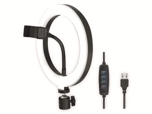 LogiLink AA0151 - LED Ringlicht/Ring Light (Ø 20 cm) mit Smartphone Halterung, 3-Farbmodi (natürlich, warm, kalt) und 72 LEDs für professionelle Videos und Bilder, Schwarz, 72 LEDs (Ø 20)