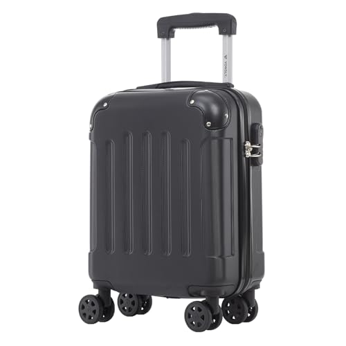YONSLY Trolley Koffer Suitcase, Reisekoffer, Rollkoffer Handgepäck, Hartschalenreisekoffer mit 4 Rollen 360°, Zahlenschloss, Weicher Gummigriff für Reisen, Camping (S, Schwarz)