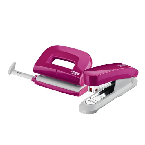 Novus Schreibtisch Set (Heftgerät E 15 mit Locher E 210, inkl. 1000 Heftklammern No. 10) pink