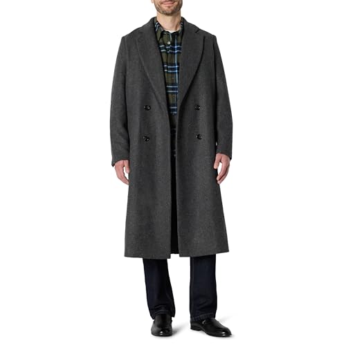 Amazon Essentials Herren Relaxed-Fit Zweireihiger Langer Mantel Aus Wollmischung, Dunkelgrau Meliert, XL