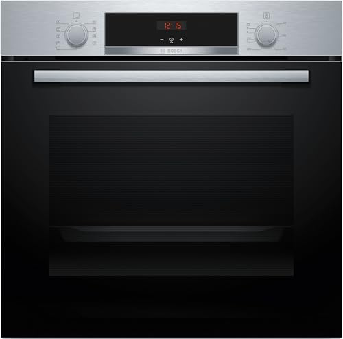 Bosch HBA514BS3, Serie 4, Einbau-Backofen 60 x 60 cm, LED-Display-Steuerung, Hydrolytische Reinigungshilfe, 3D-Heißluft für gleichmäßiges Backen auf 3 Ebenen, Schnellaufheizung, Edelstahl