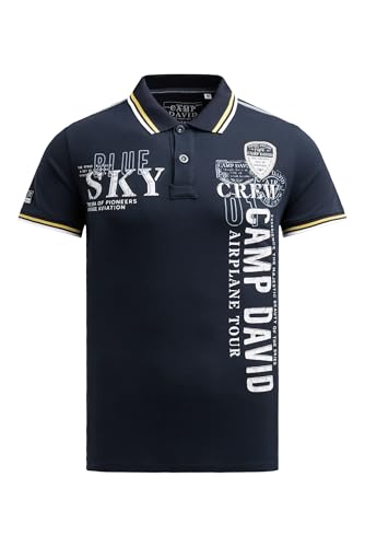 Camp David Herren Poloshirt aus Pikee mit Logo Artworks Blue Navy, XXL