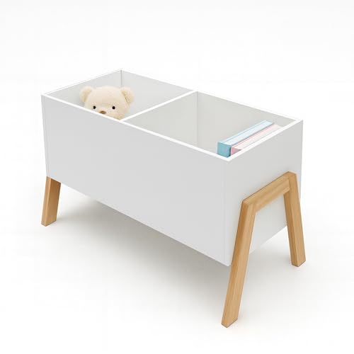 Relaxdays Bücherregal Kinder, 2 offene Fächer, Spielzeug & Bücher, Spielzeugregal HBT: 40 x 66,5 x 34,5 cm, weiß/Natur