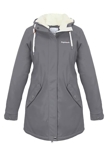 Regenliebe Damen Regenmantel wasserdicht Friesennerz mit Teddyfleece gefüttert, Größe:36, Farbe:grau