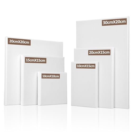 6 Stück Leinwand Set – Leinwand zum Bemalen aus Reiner Baumwolle, Keilrahmen Canvas 30x20, 20x20, 20x15, 15x15, 15x10, 10x10 cm – Leinwände zum Bemalen für Acryl, Aquarell & Tempera