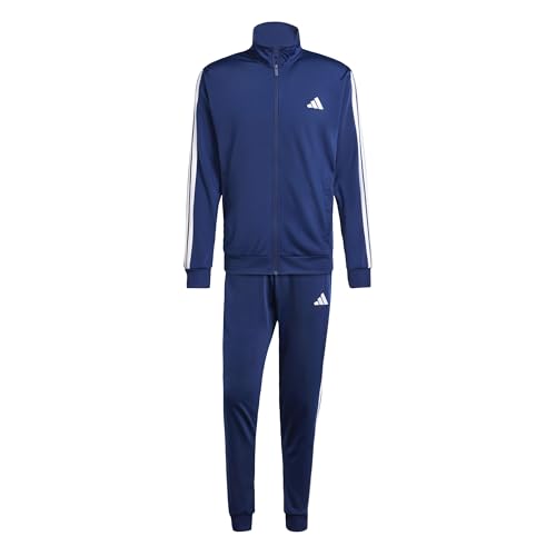 adidas Herren SPORTSWEAR BASIC 3 STRIPES TRICOT TRACKSUIT, Dark Blue, M