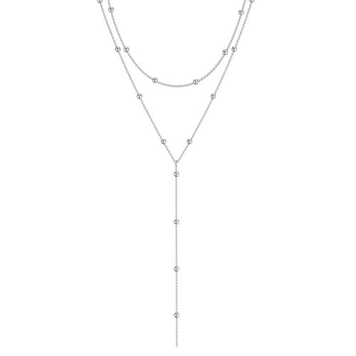 Auiremrti Lange Y-Kette Damen-Mehrreihige Halskette Edelstahl in Silber,Schmuck für Frauen,Elegante Lange Kette für Damen,Ketten Set,Einfacher Silberchmuck