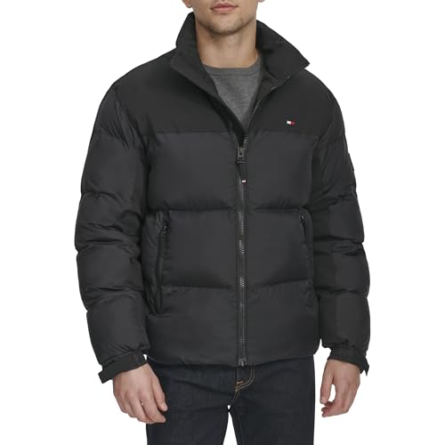 Tommy Hilfiger Herren Mixed-Media Puffer Jacke, Schwarz, M