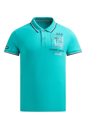 Camp David Herren Kurzarmpolo mit Rücken-Print Island Green, XL