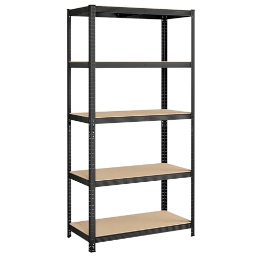 SONGMICS Regal mit 5 Ebenen, 50 x 100 x 200 cm, Kapazität 600 kg, verstellbare Bretter, Industriestil, für Küche, Wohnzimmer, Schwarz GLR050B01