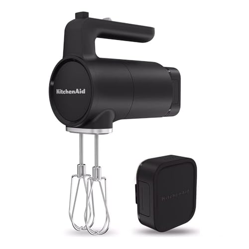 KitchenAid Handmixer kabellos - Go Cordless - Mit 7 geschwindigkeiten und soft start - 2 Edelstahl turborührbesen - 60 Minuten Nutzungsdauer pro Ladung - Schwarz - Mit Akku