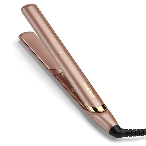 BaByliss Rose Gold Glätteisen - Keramikplatten für glattes Styling, Universalspannung für weltweiten Einsatz, ultra-schnelles Aufheizen in 15 Sekunden, 3 Temperatureinstellungen bis zu 235°C, 2598PE