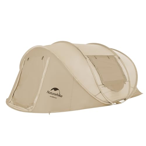Naturehike Wurfzelt 3-4 Personen Großes Raum Pop up Zelte Einfache Einrichtung Familienzelt mit Vier Seiten Belüftung Wasserdicht Automatisches Sofortzelt für Festival, Trekking, Camping