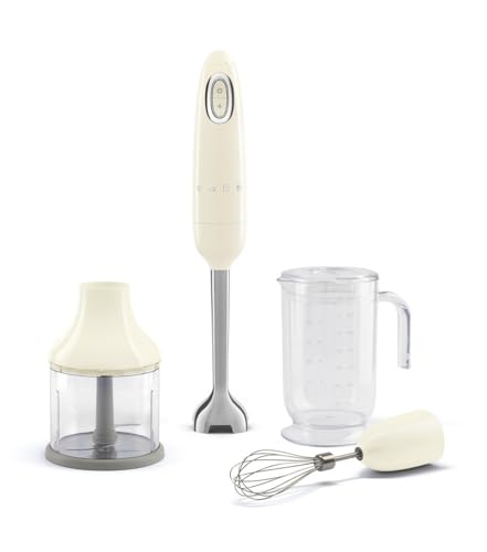 Smeg, Stabmixer HBF03CREU, Turbo-Funktion und Flowblend-Schneidesystem, mit Rutschfestem Griff, Integrierter Kabelaufwicklung, Inklusive Zubehör, 700W Leistung, Creme