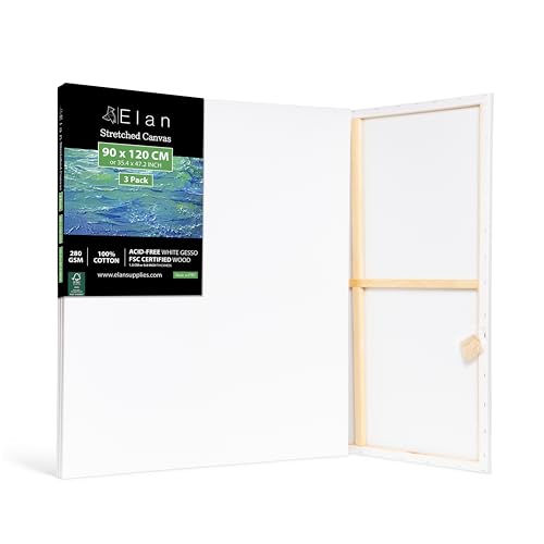 Elan Keilrahmen Leinwand 90x120, 3er Set Leinwände zum Bemalen 280g/m²