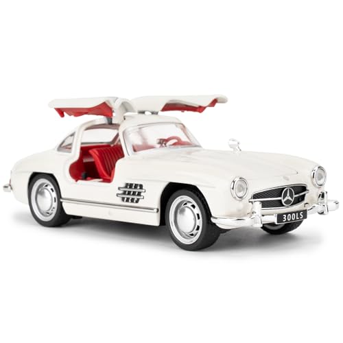 imtfzct 1955 300sl Oldtimer Modell, 1/32 Spielzeugauto mit Sound- und Lichtfunktion, Kinderspielzeug Modellauto mit Pull-Back-Funktion, Modellauto in Sammlerqualität, Geschenk für Kinder (weiß)