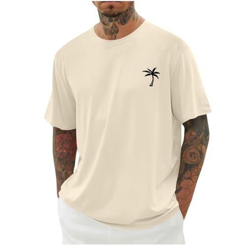 Qixiu Herren T-Shirt Weiß, Oversized Crew Neck Short Sleeve, Khaki, M