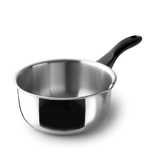 Lacor - 31312 - Garinox Gerader Topf mit Ausgießer, Edelstahl, Ausgießer, ergonomischer Bakelitgriff, 0,5 Liter, Induktionsgeeignet, nicht backofenfest, spülmaschinenfest, Ø12cm