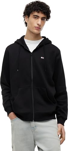 Tommy Jeans Herren TJM Reg Flag Zip Fleece Thru Dm0dm20743 Kapuzenpullover Mit Durchgehendem Reißverschluss, Black (Black), L EU